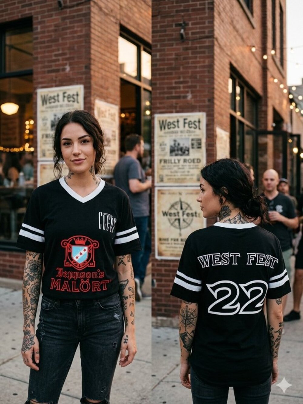 Rare Jeppson's Malört Cleos Bar West Fest 2022 Custom Soccer Jersey Black V-Neck